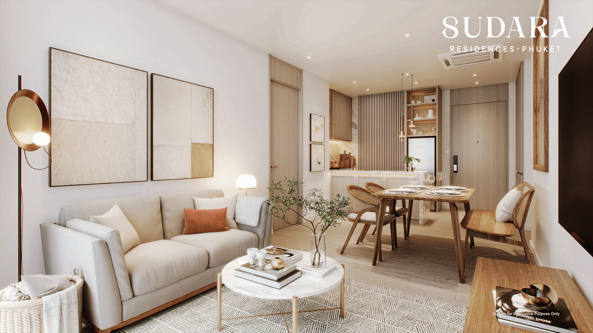 09 Two Bedroom Living Room & Kitchen Sudara Residences, Bangtao Beach – Luxury Condominium Living