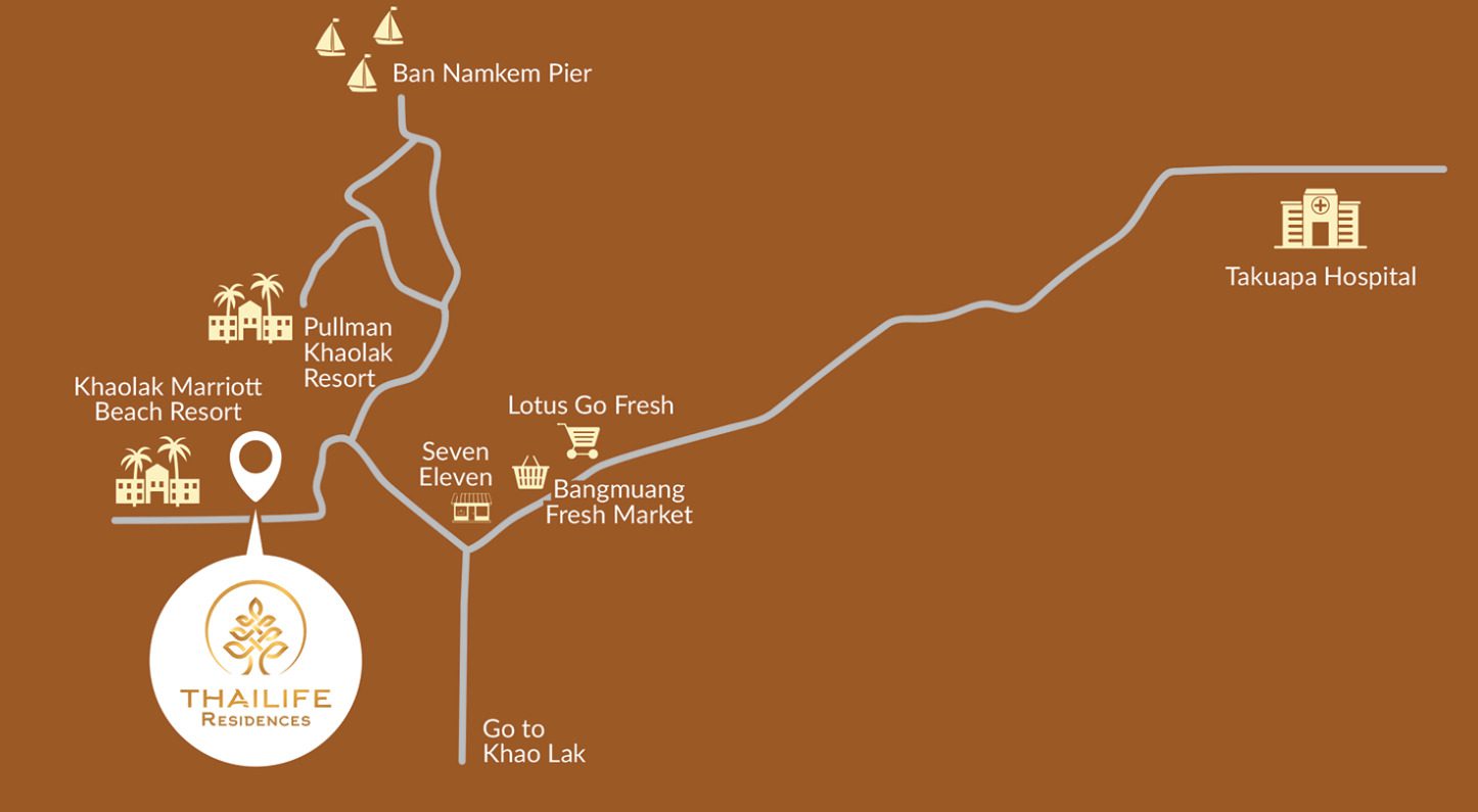 Map surrounding 2 Bedroom Single Storey Pool Villa with Extra-Large Land Khao Lak