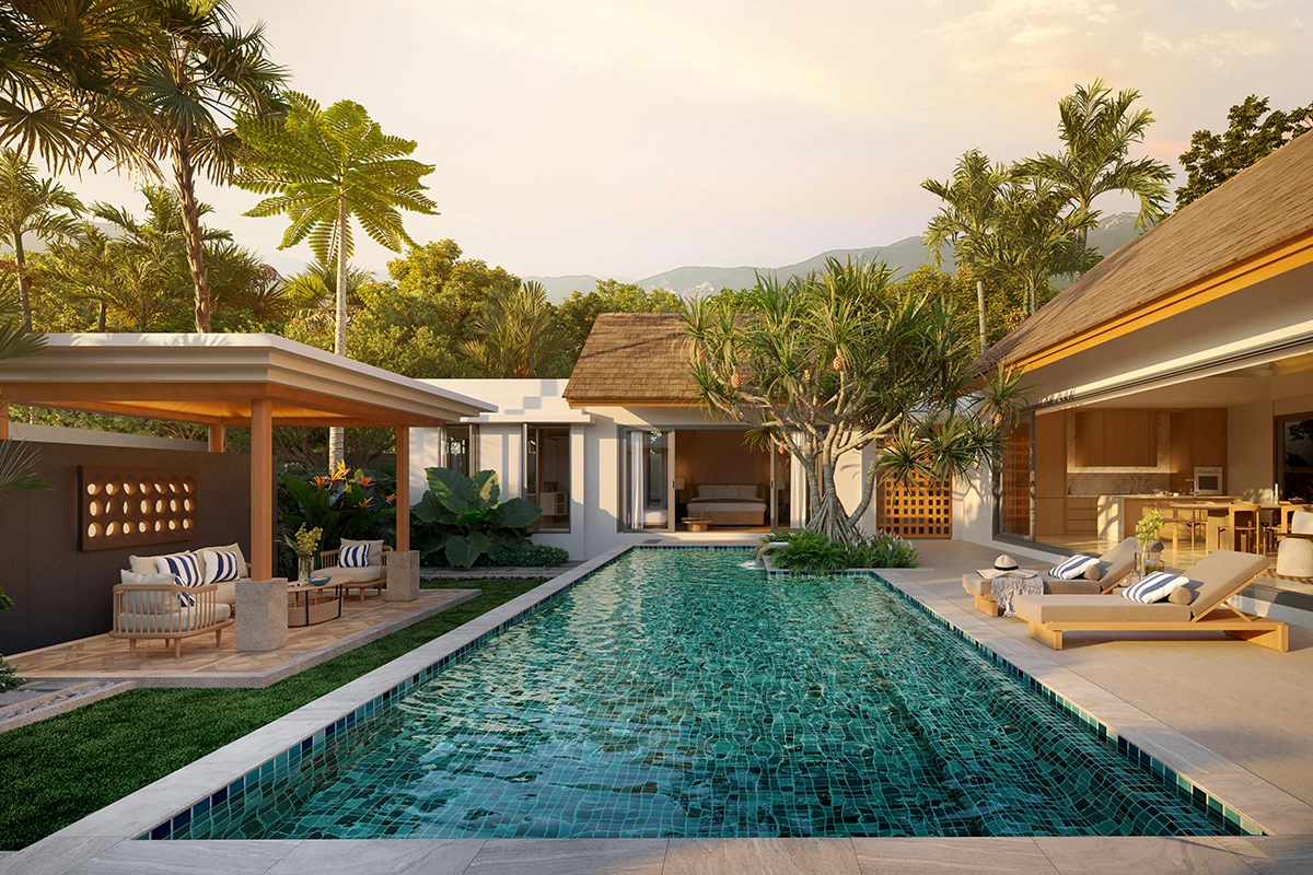 A private pool and pavilion at a family villa in Bangjo, Phuket